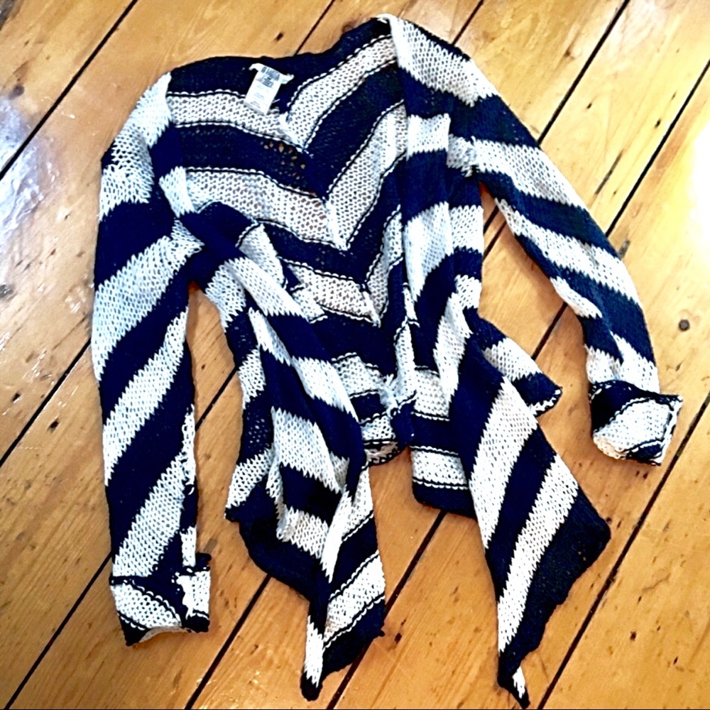 BB Dakota navy cotton linen striped knit cardigan - Picture 3 of 11